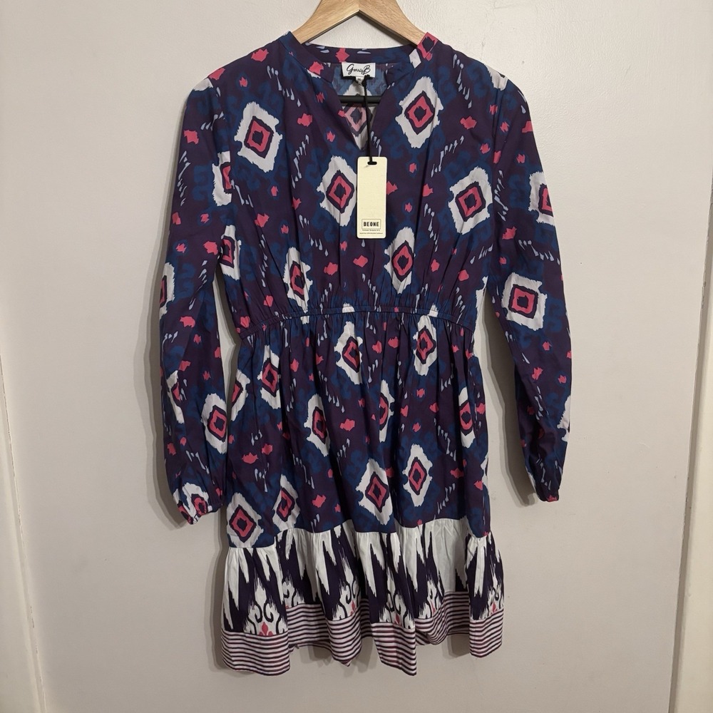 GarrieB Women's Purple Ikat Fit & Flare Dress 100% Cotton Size Medium New